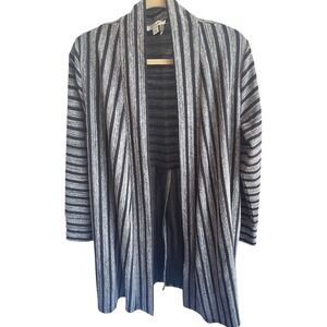 Simply Noelle Womens Striped Open Front Knit‎ Grey Cardigan Sweater LXL